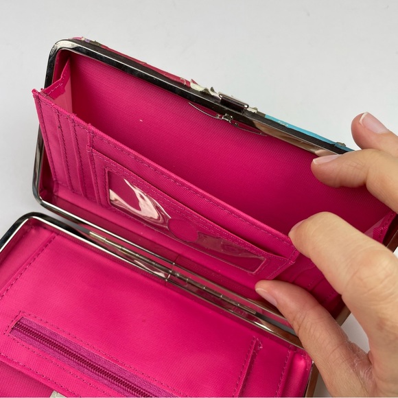 Spartina Daufuskie Island Natural Linen Genuine Leather Geometric Pink Wallet - Picture 7 of 8